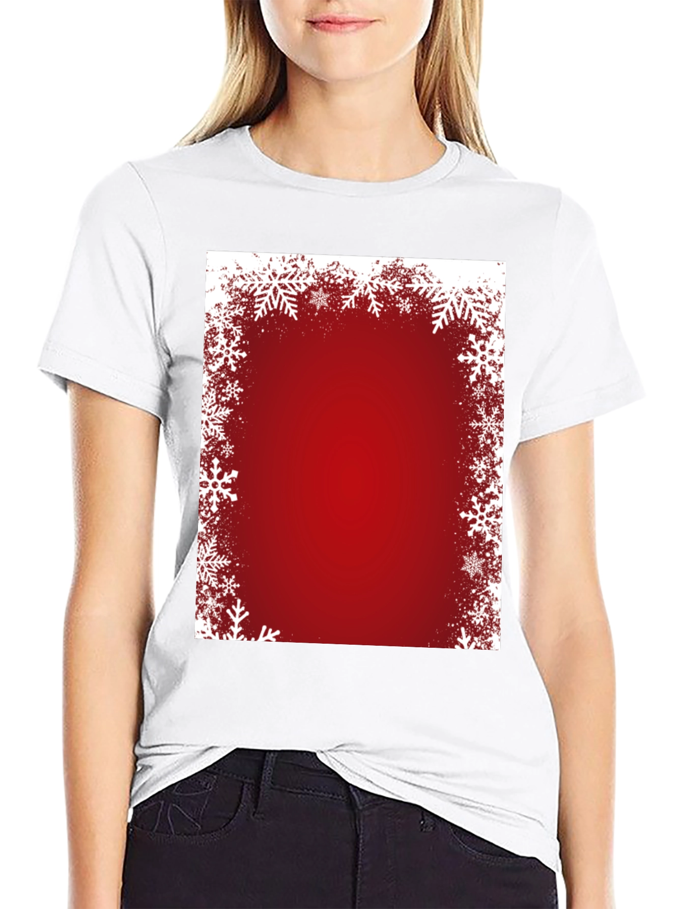 Festive Snowflake Border Red T-Shirt