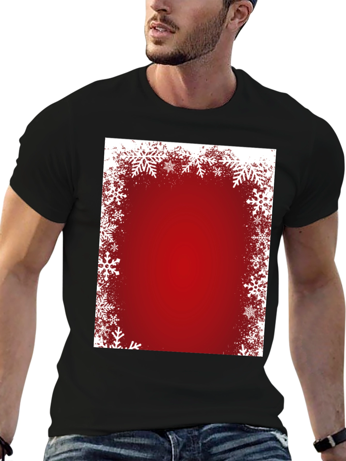 Festive Snowflake Border Red T-Shirt