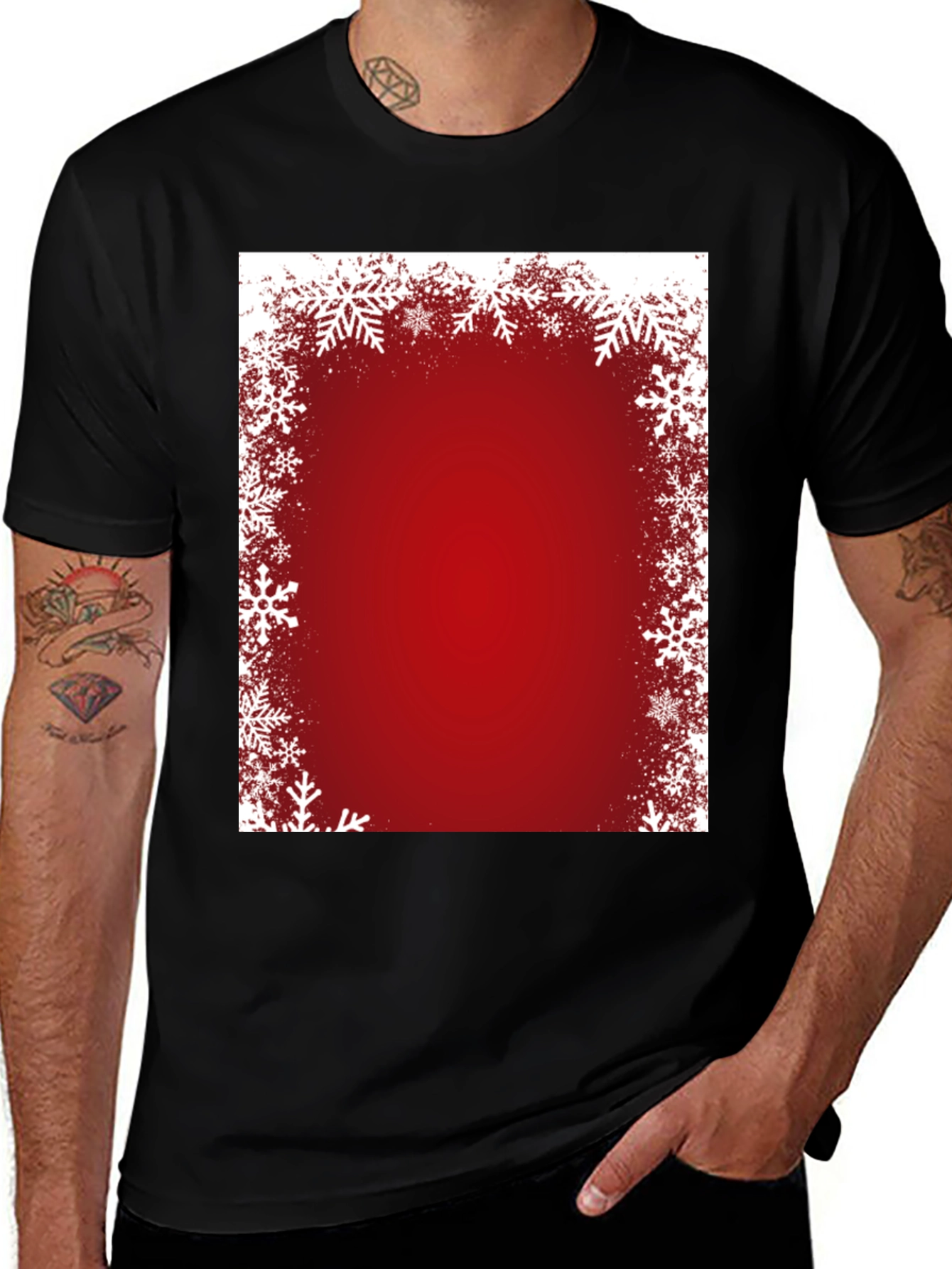 Festive Snowflake Border Red T-Shirt