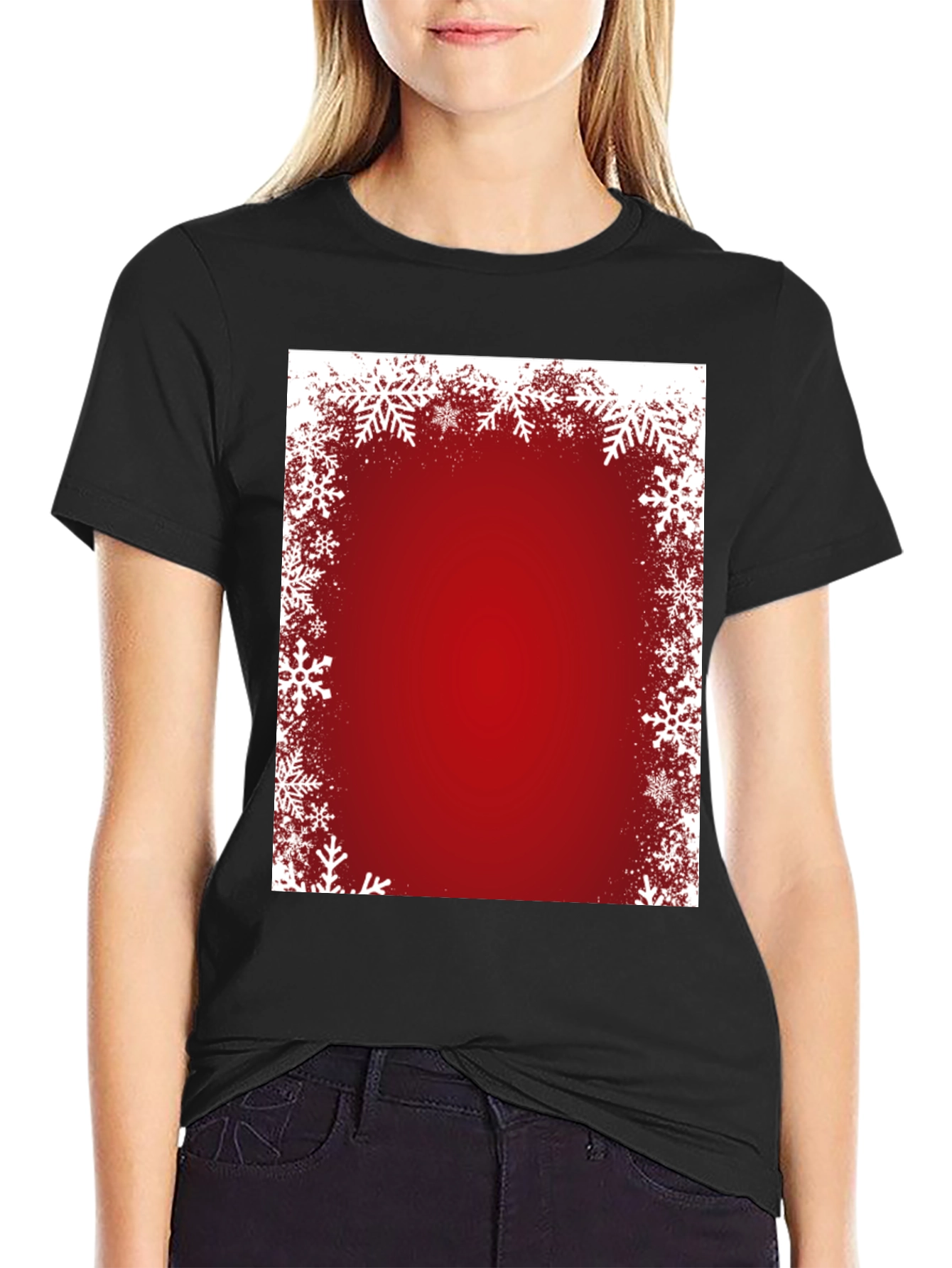 Festive Snowflake Border Red T-Shirt