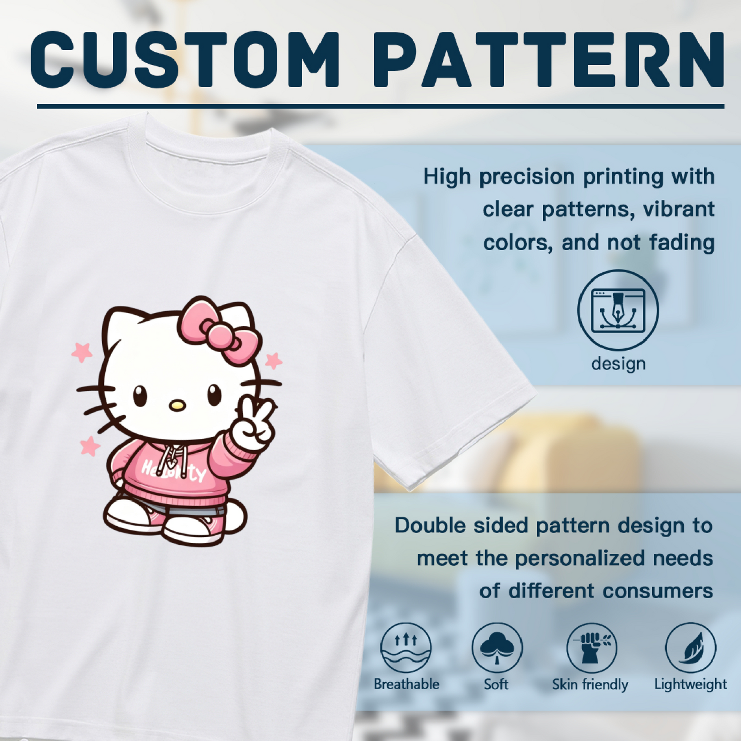 Trendy Peace?Sign Hello Kitty Streetwear Plus Size Women Casual Tee