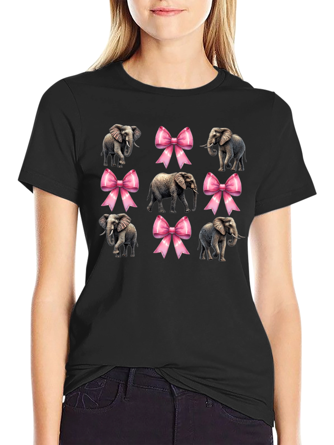 Elephant and Bow Graphic Tee - Black