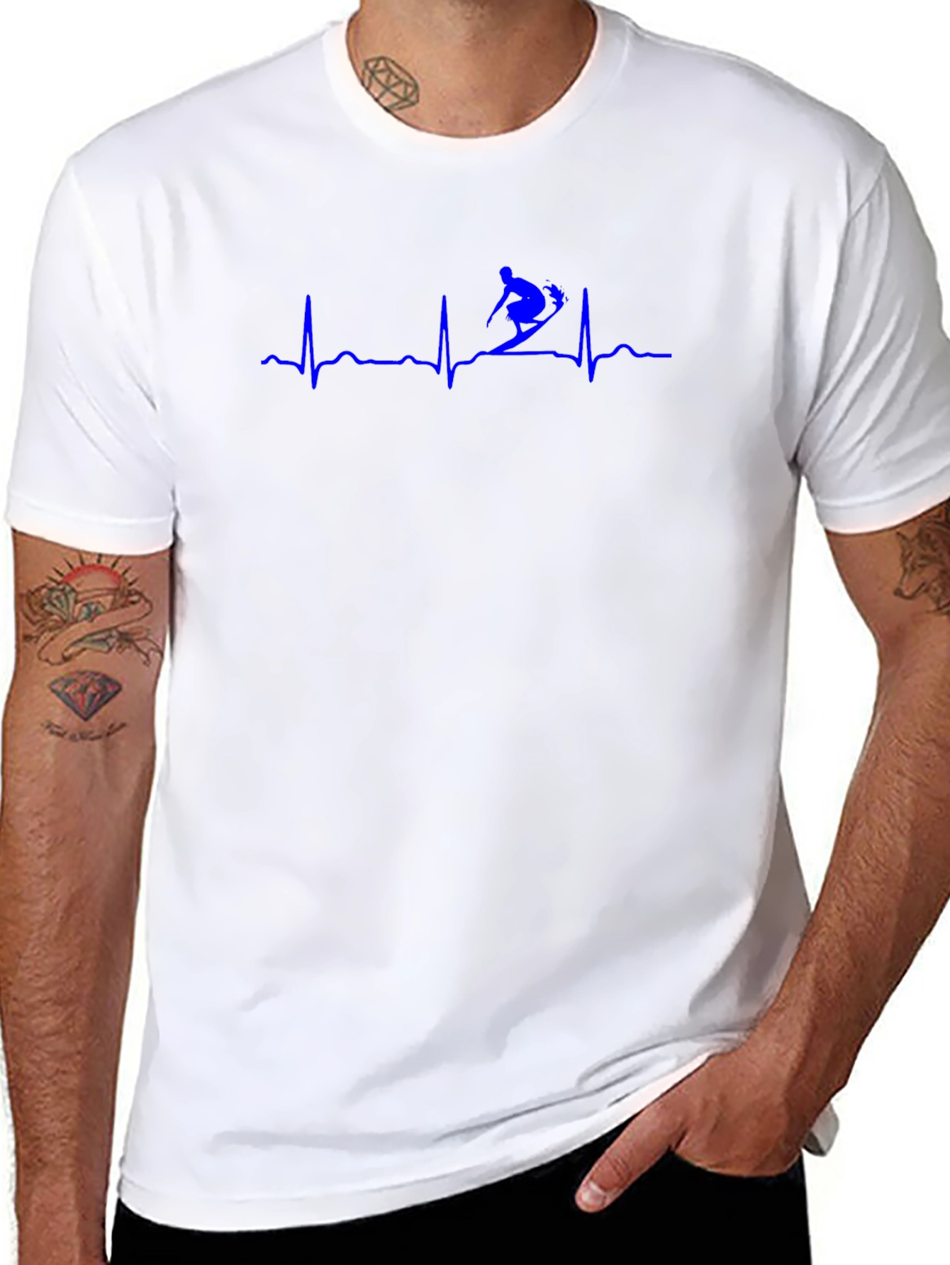 Skiing Heartbeat Black T-Shirt