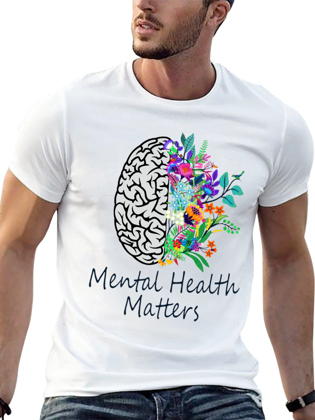 Mental Health Matters Brain & Floral Graphic Tee