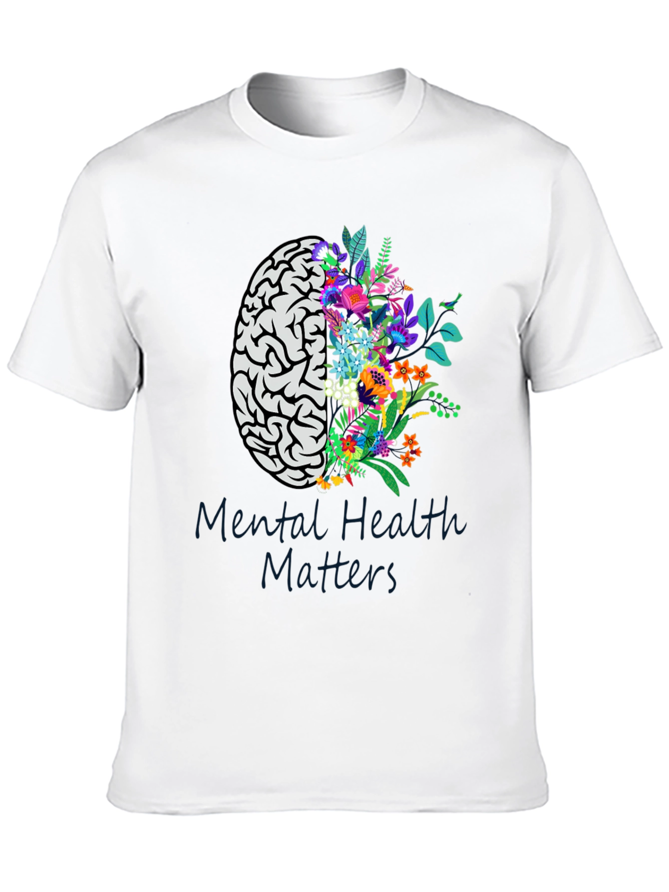 Mental Health Matters Brain & Floral Graphic Tee
