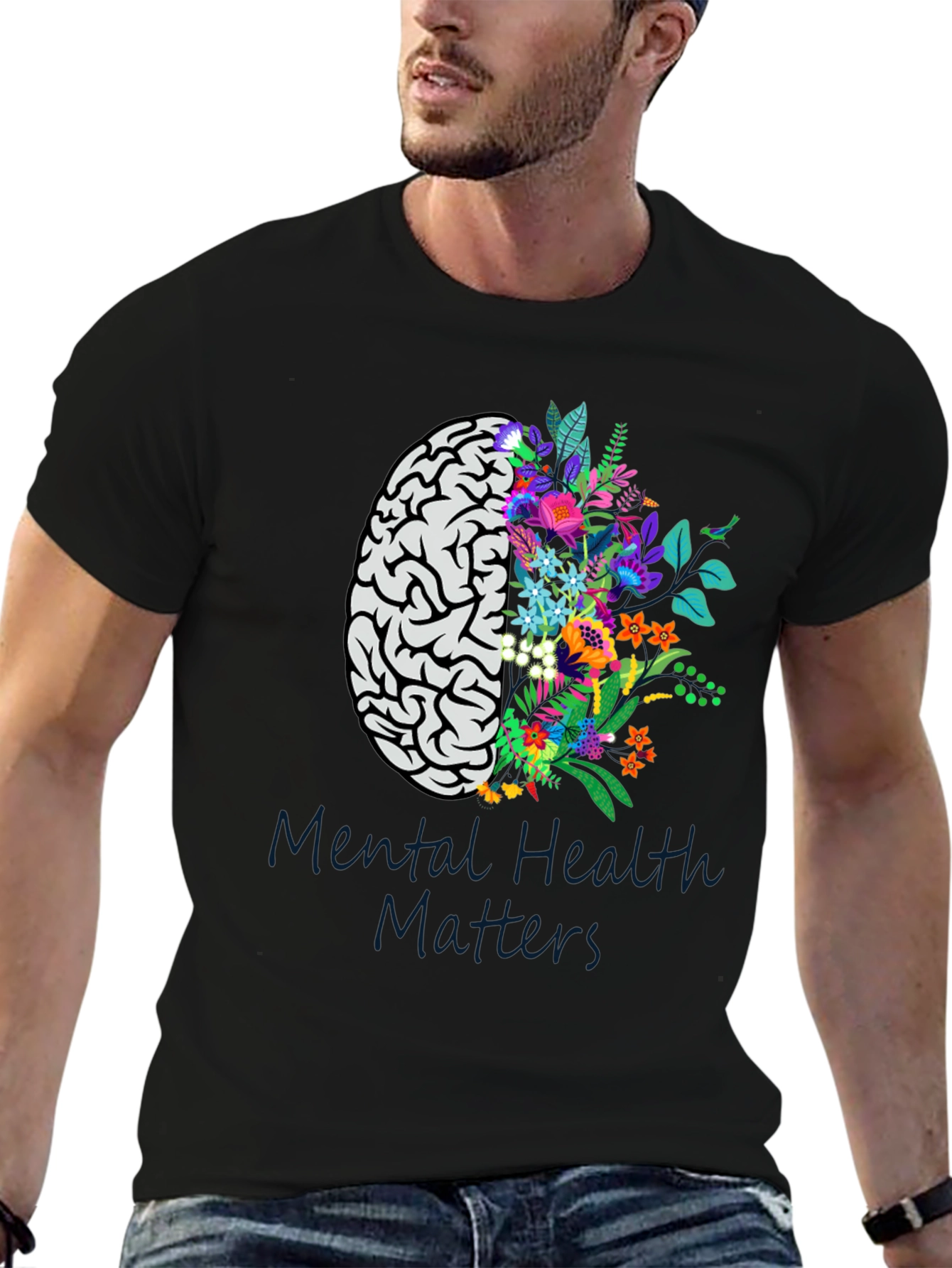 Mental Health Matters Brain & Floral Graphic Tee