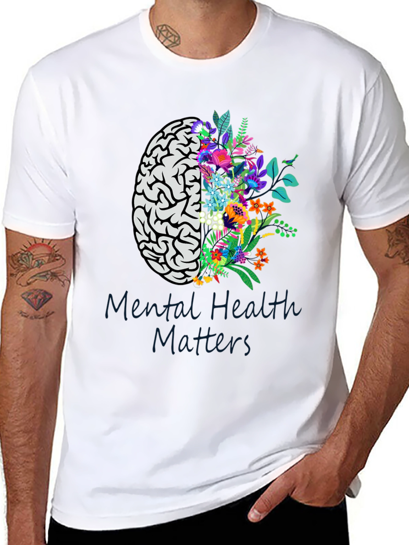 Mental Health Matters Brain & Floral Graphic Tee
