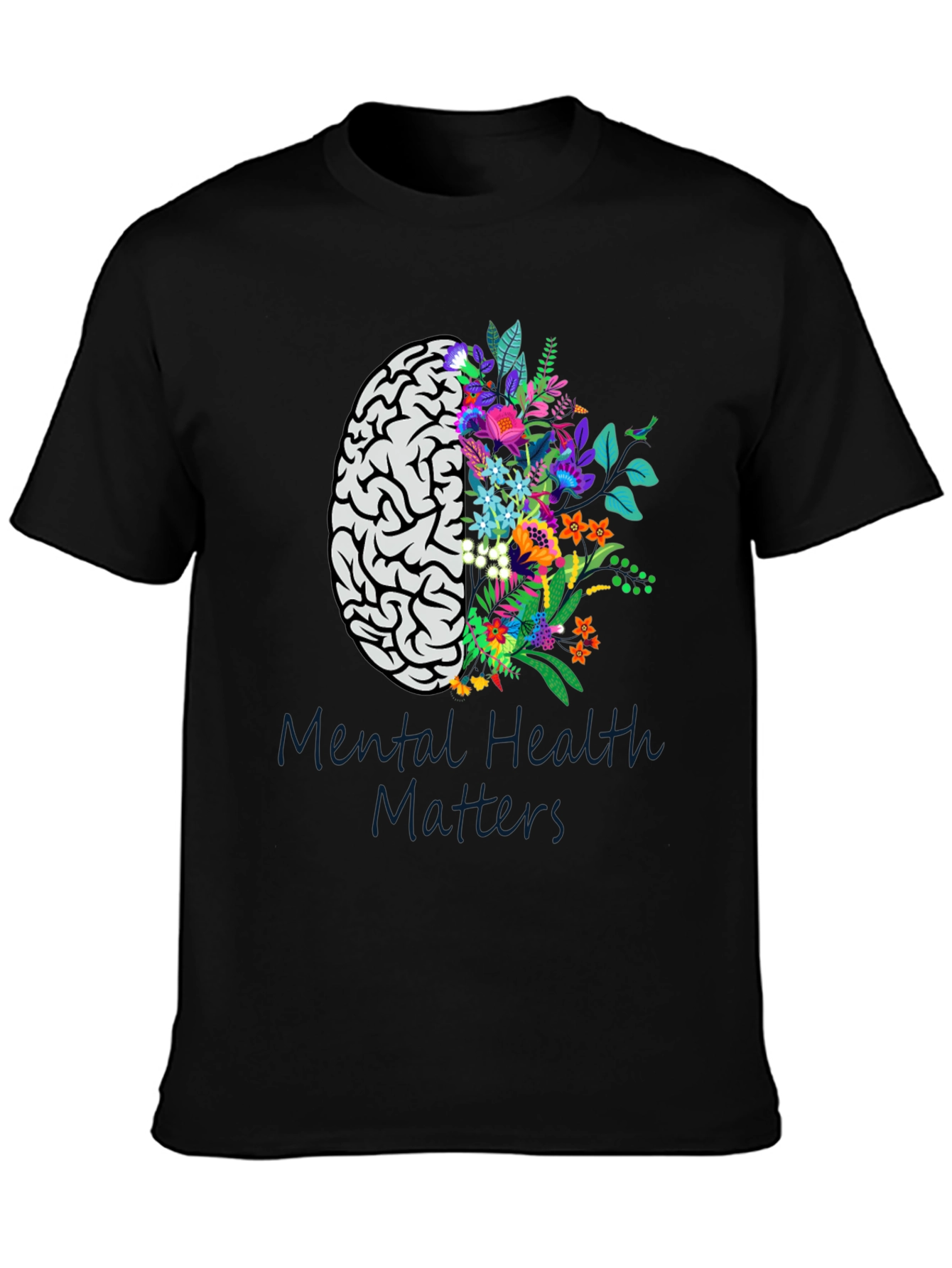 Mental Health Matters Brain & Floral Graphic Tee