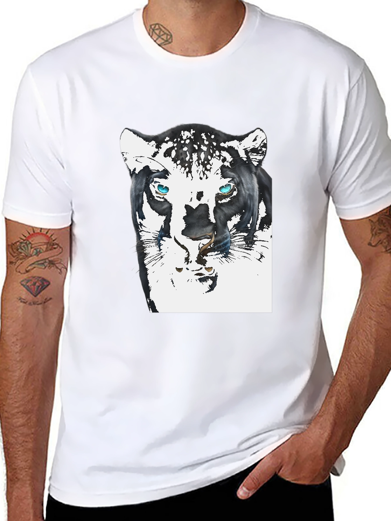 Black T-Shirt with Artistic Jaguar Graphic Print