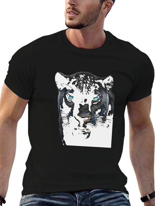 Black T-Shirt with Artistic Jaguar Graphic Print