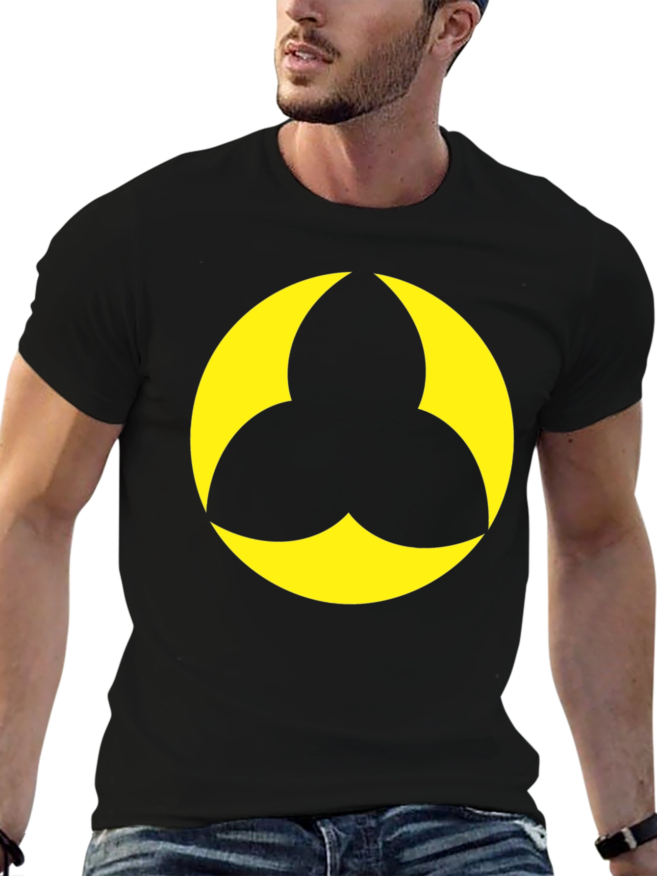 Black T-Shirt with Geometric Yellow Design