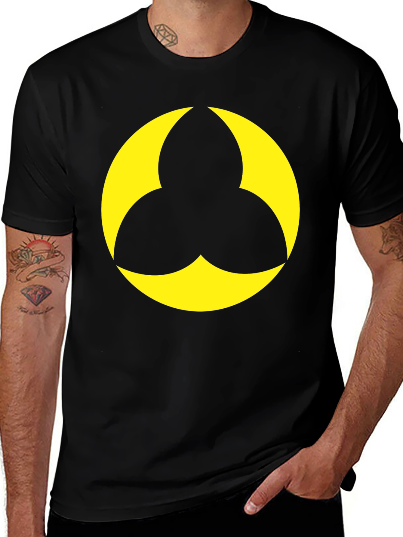 Black T-Shirt with Geometric Yellow Design