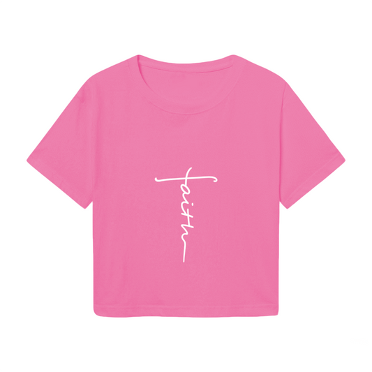 Minimal Faith Cross Pink Casual Women Crop Top