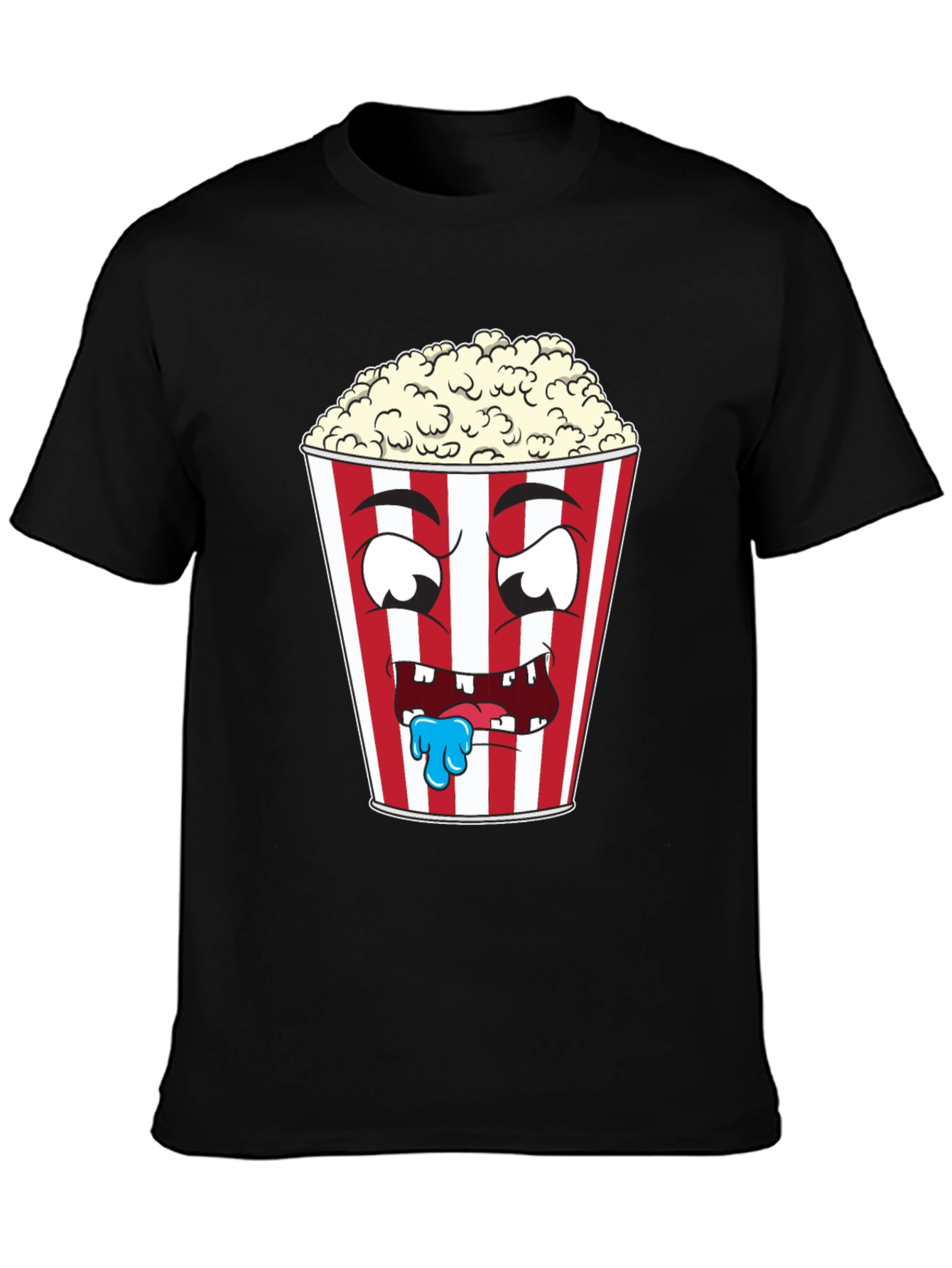 Funny Popcorn Cartoon Graphic Black T-Shirt