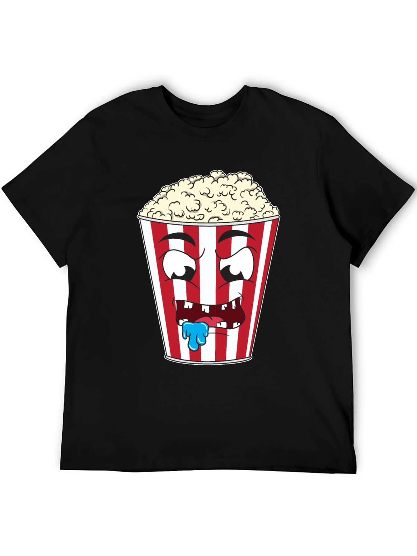 Funny Popcorn Cartoon Graphic Black T-Shirt