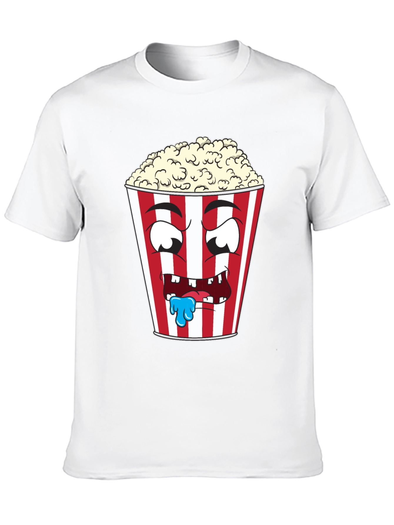 Funny Popcorn Cartoon Graphic Black T-Shirt