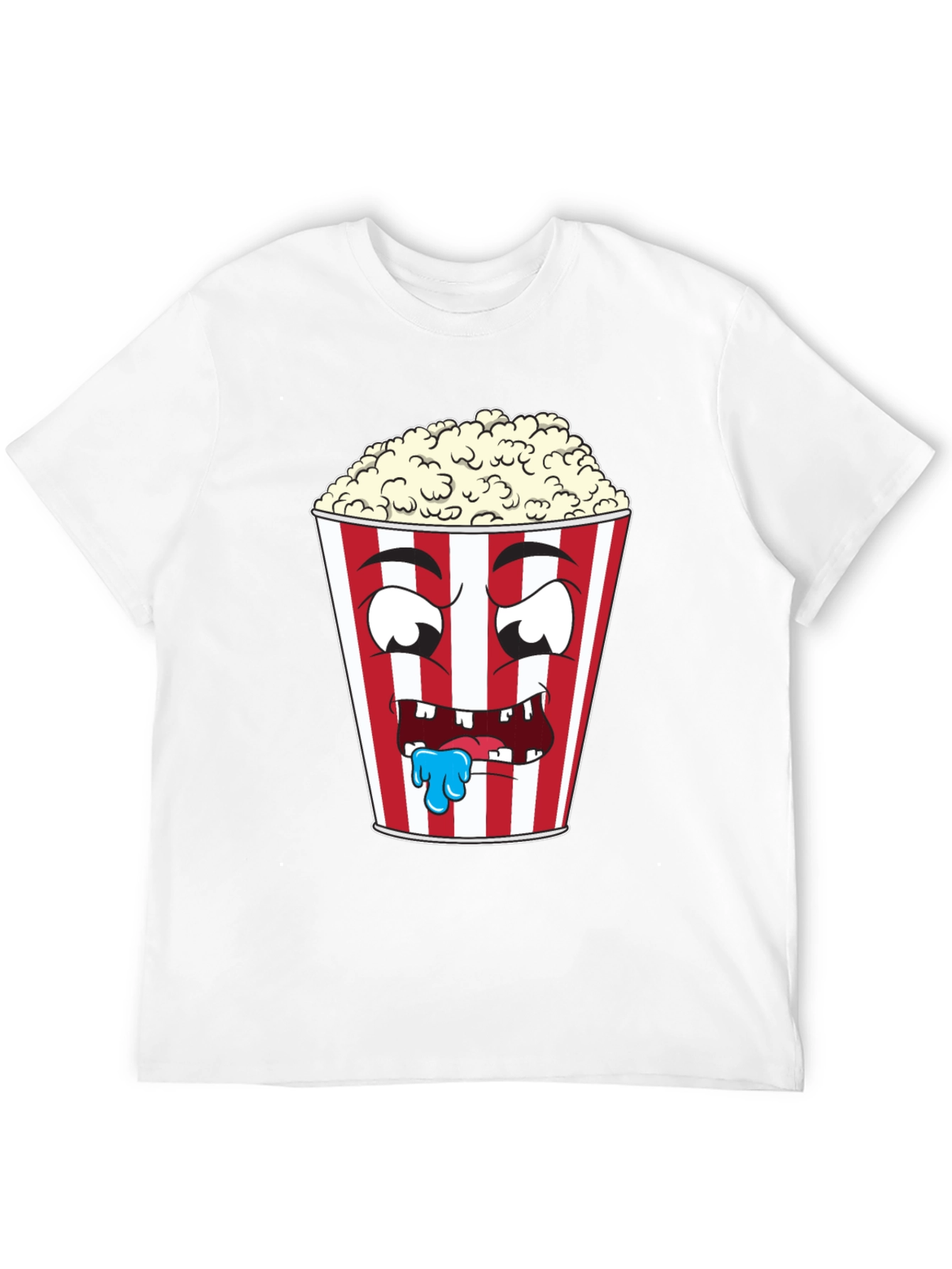 Funny Popcorn Cartoon Graphic Black T-Shirt