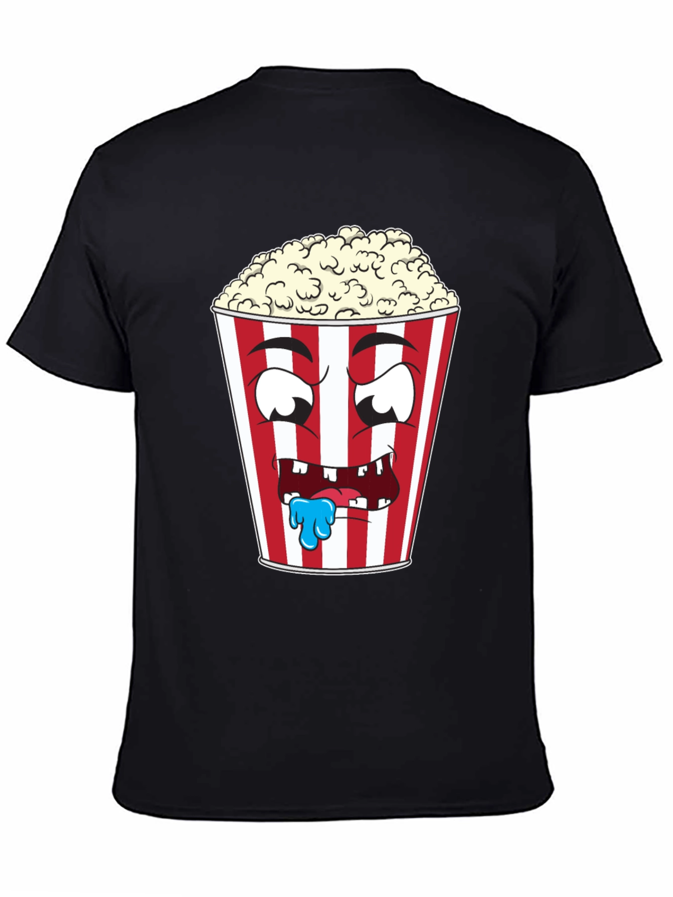 Funny Popcorn Cartoon Graphic Black T-Shirt