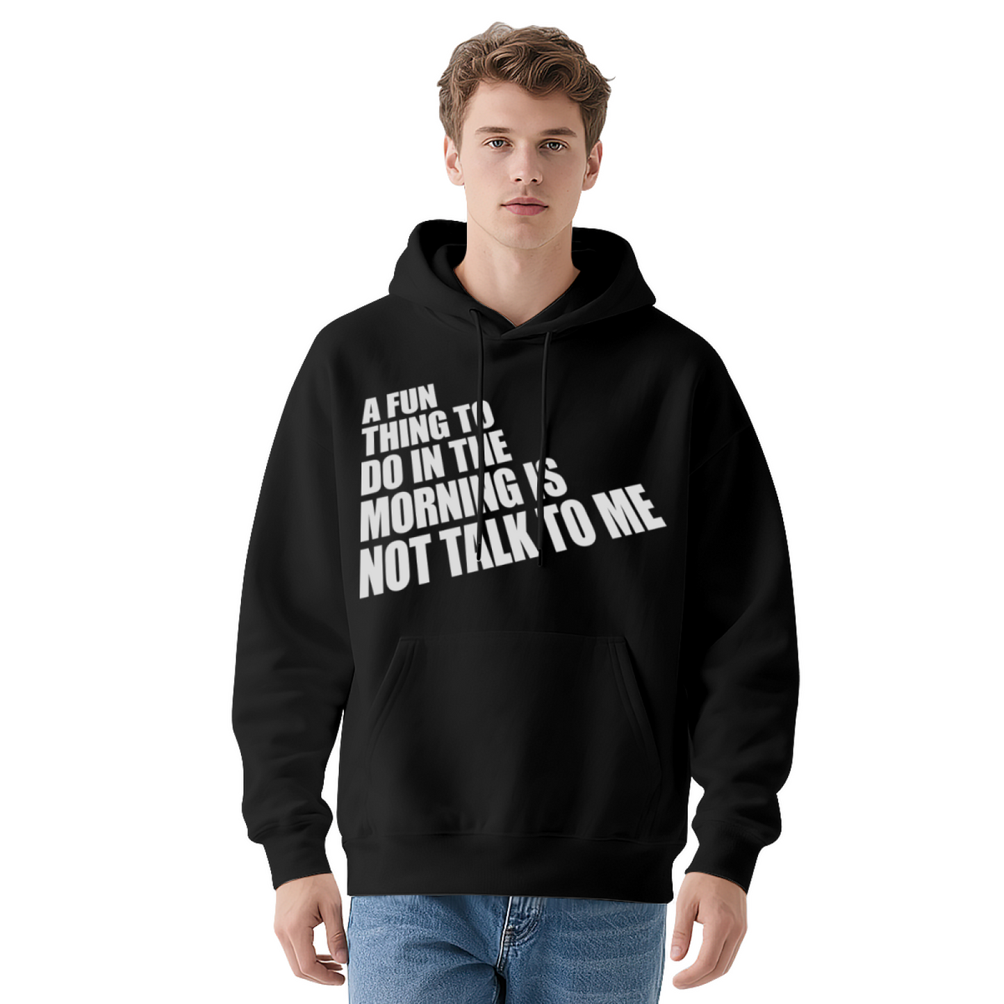 Morning Introvert Slogan Graphic Hoodie, Unisex Relaxed Comfort Navy Hooded Sweatshirt