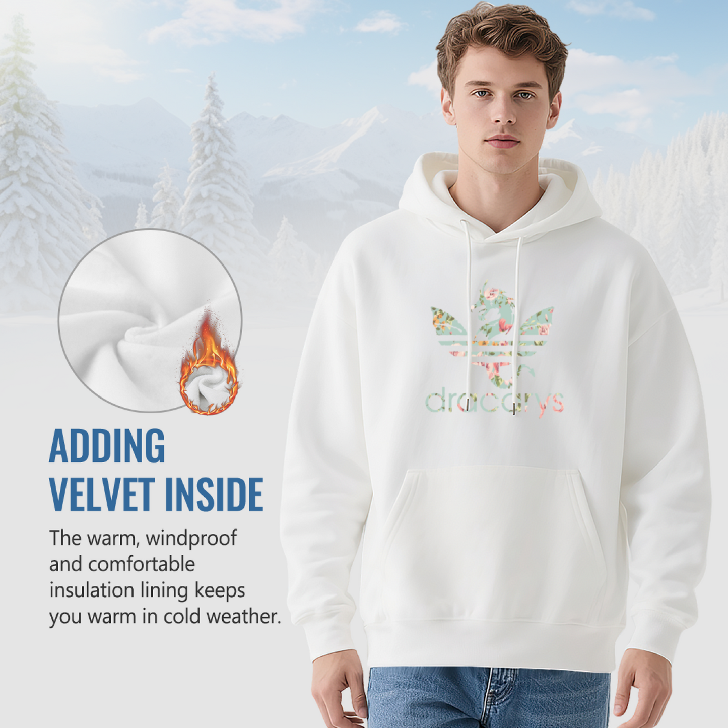 Floral Dracarys Dragon White Unisex Hoodie, Cozy Relax Fit