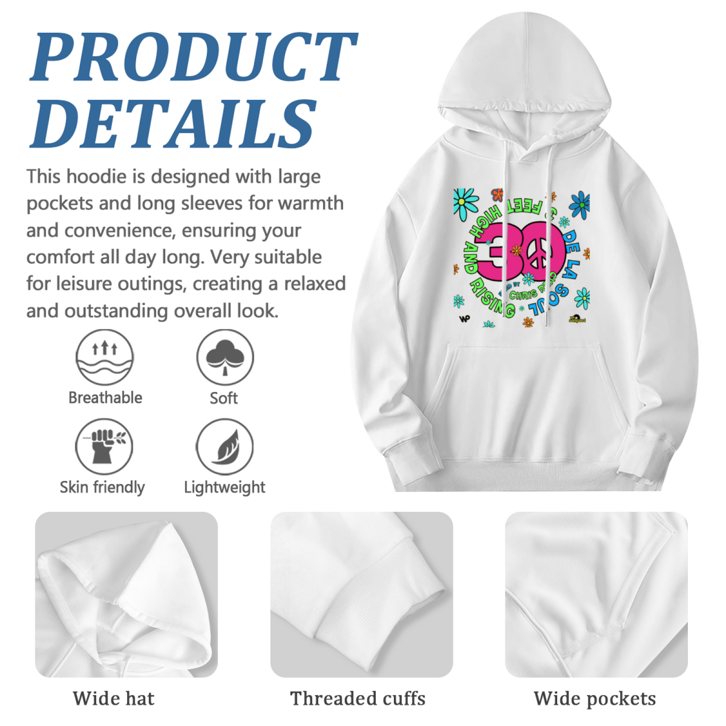 Hippie Floral 30 Peace Sign Hoodie, Vibrant Cozy Style