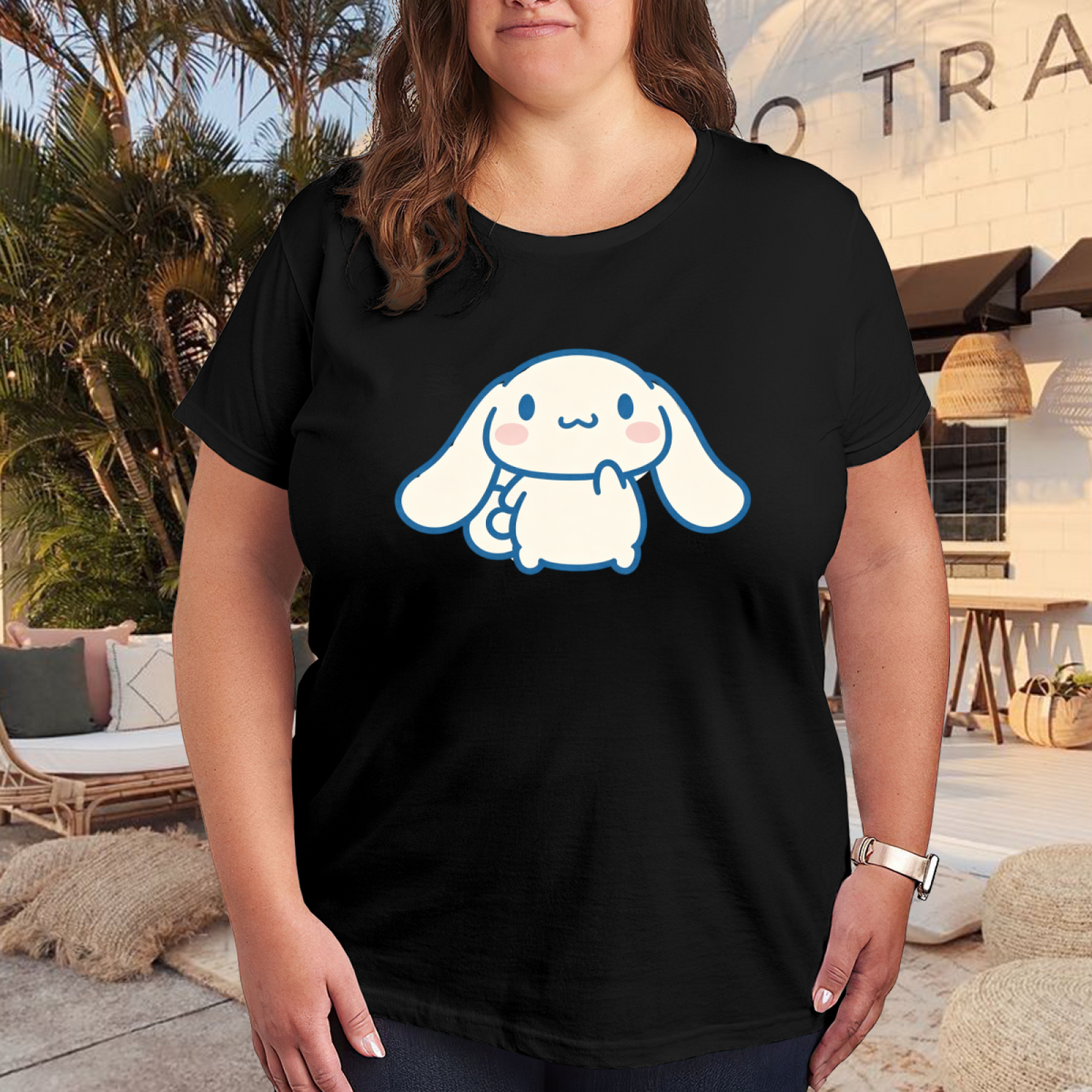 Cute Cinnamoroll Thinking Pose Plus Size Women Graphic Tee