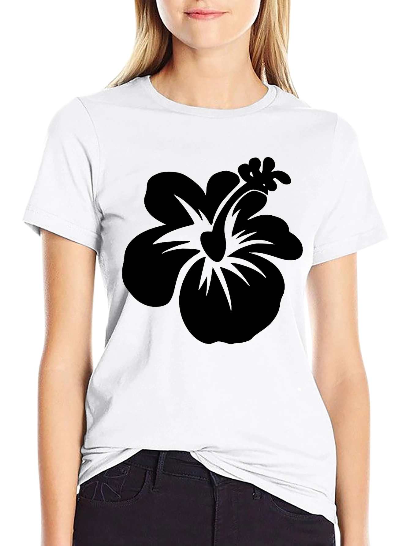 Black Hibiscus Flower Graphic T-Shirt
