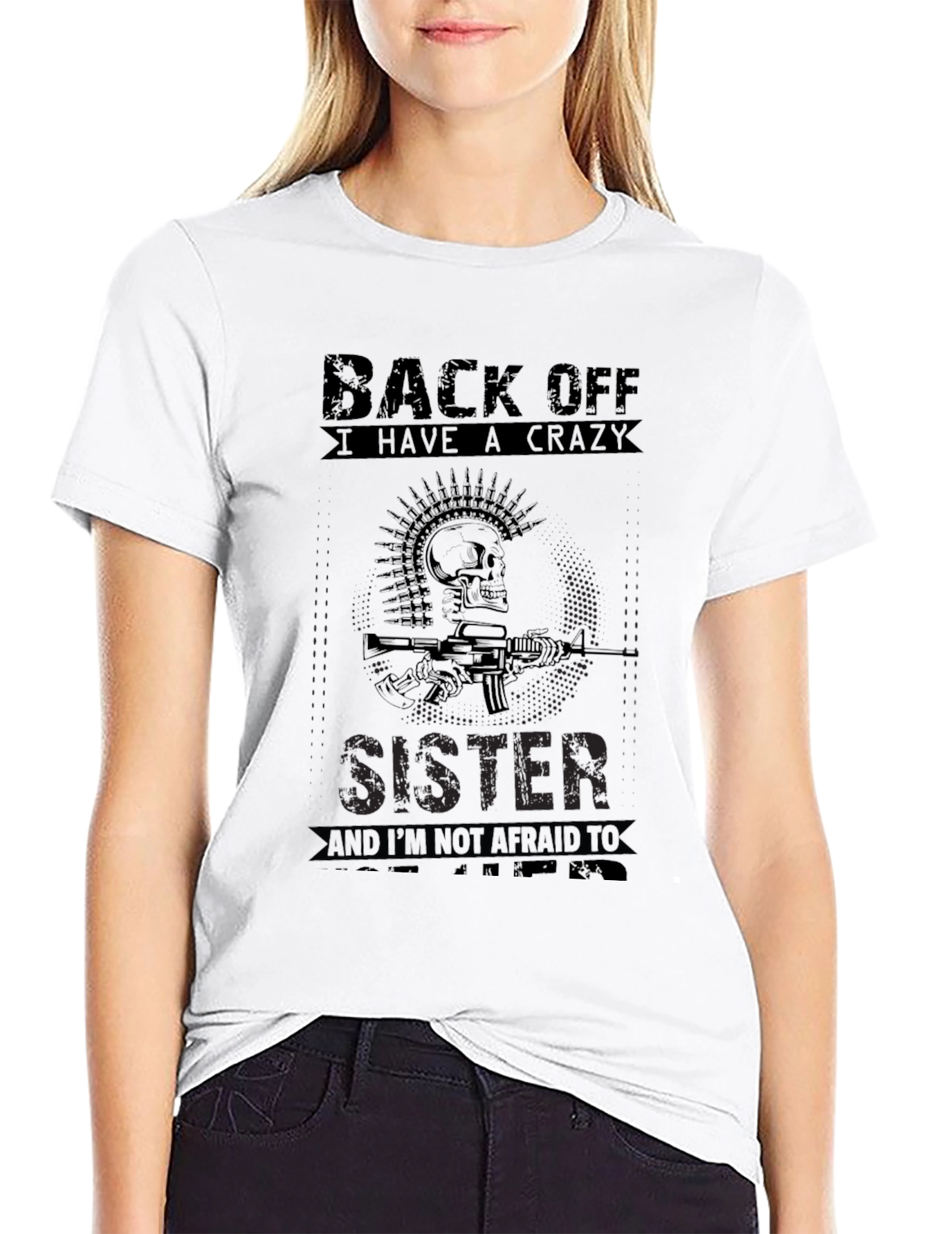 Crazy Sister T-Shirt - Skull & Gun Design