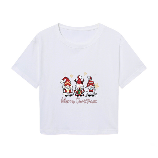 Merry Christmas Cute Gnomes Holiday Party Crop Tee