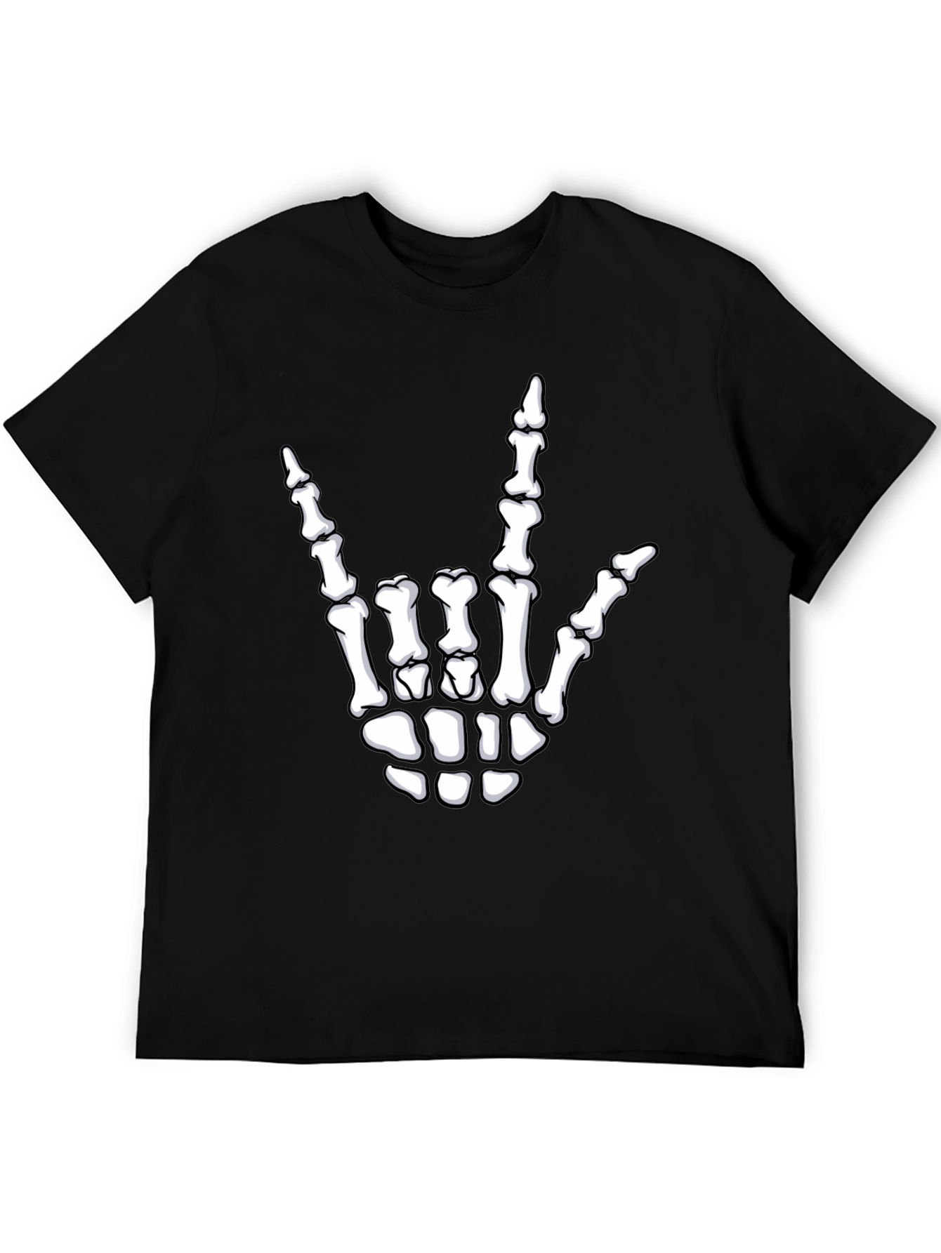 Rock On Skeleton Hand Graphic Tee - Black