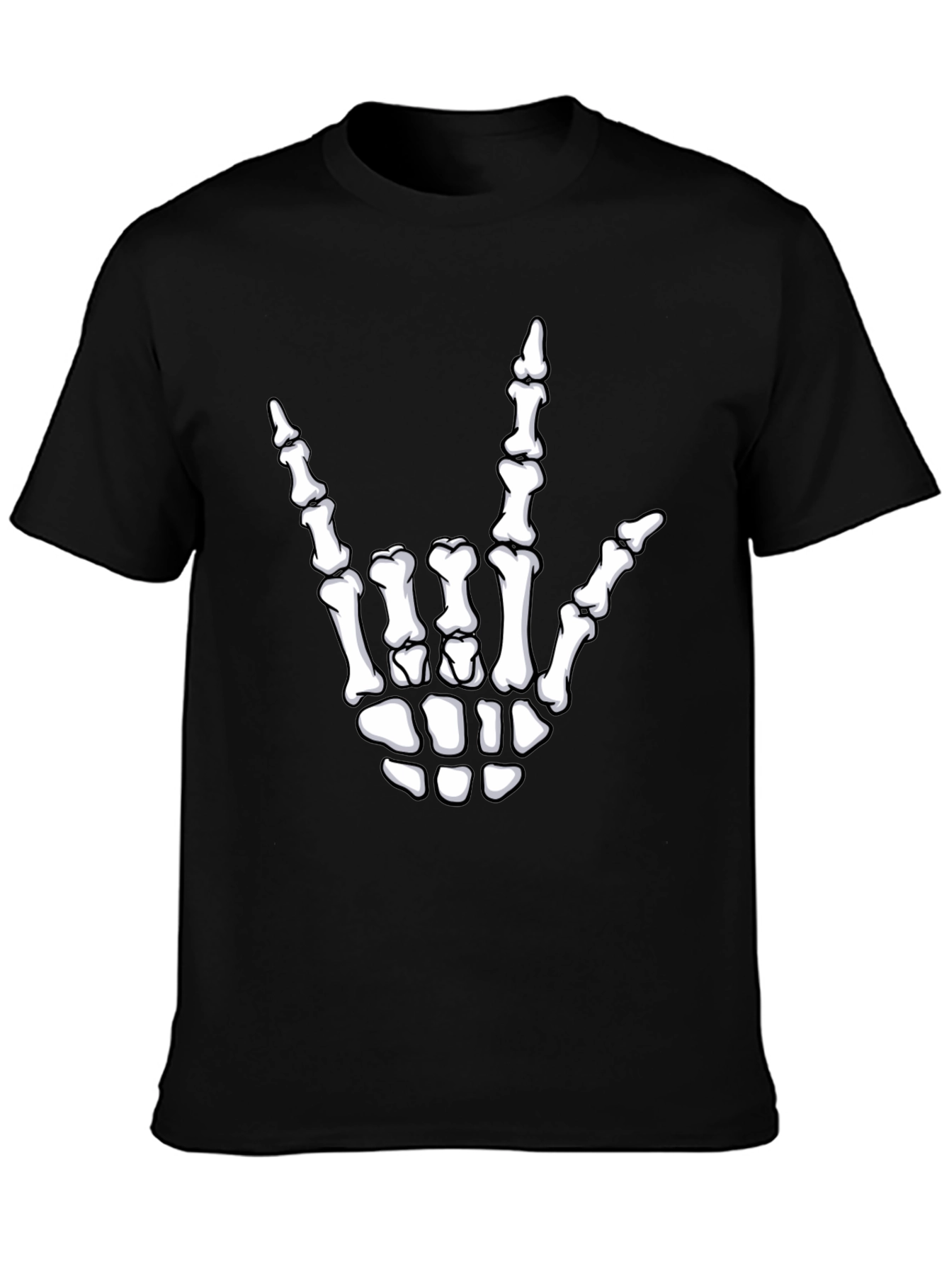 Rock On Skeleton Hand Graphic Tee - Black