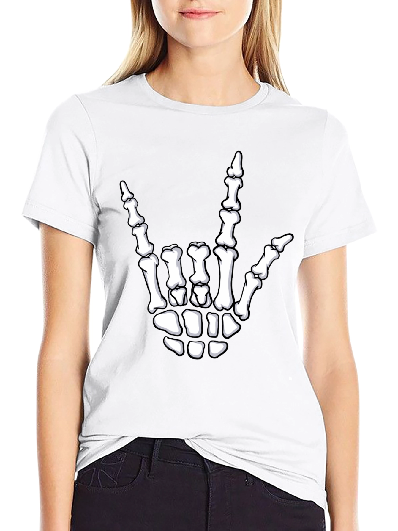 Rock On Skeleton Hand Graphic Tee - Black