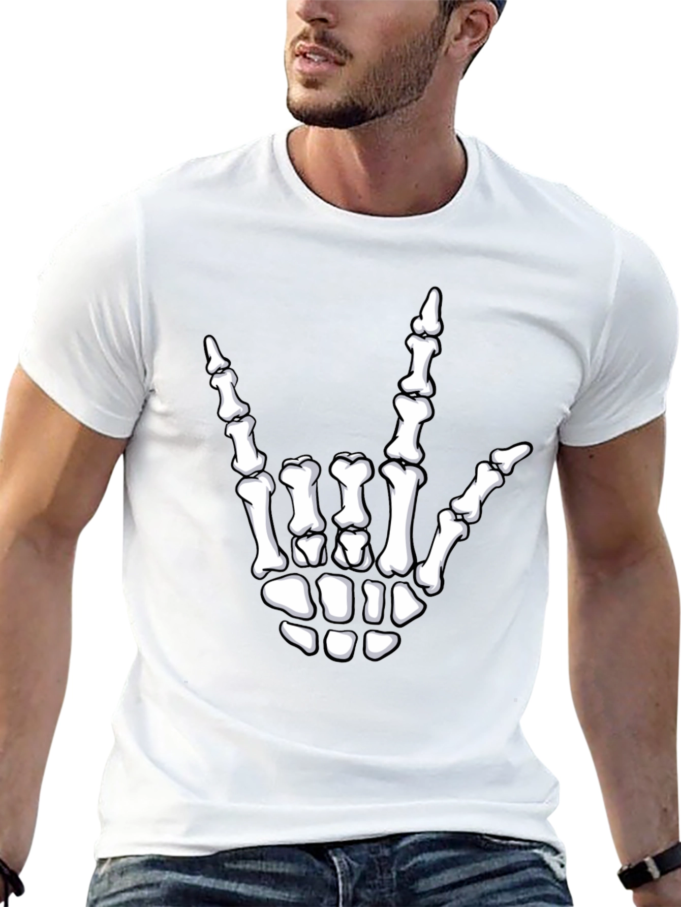 Rock On Skeleton Hand Graphic Tee - Black
