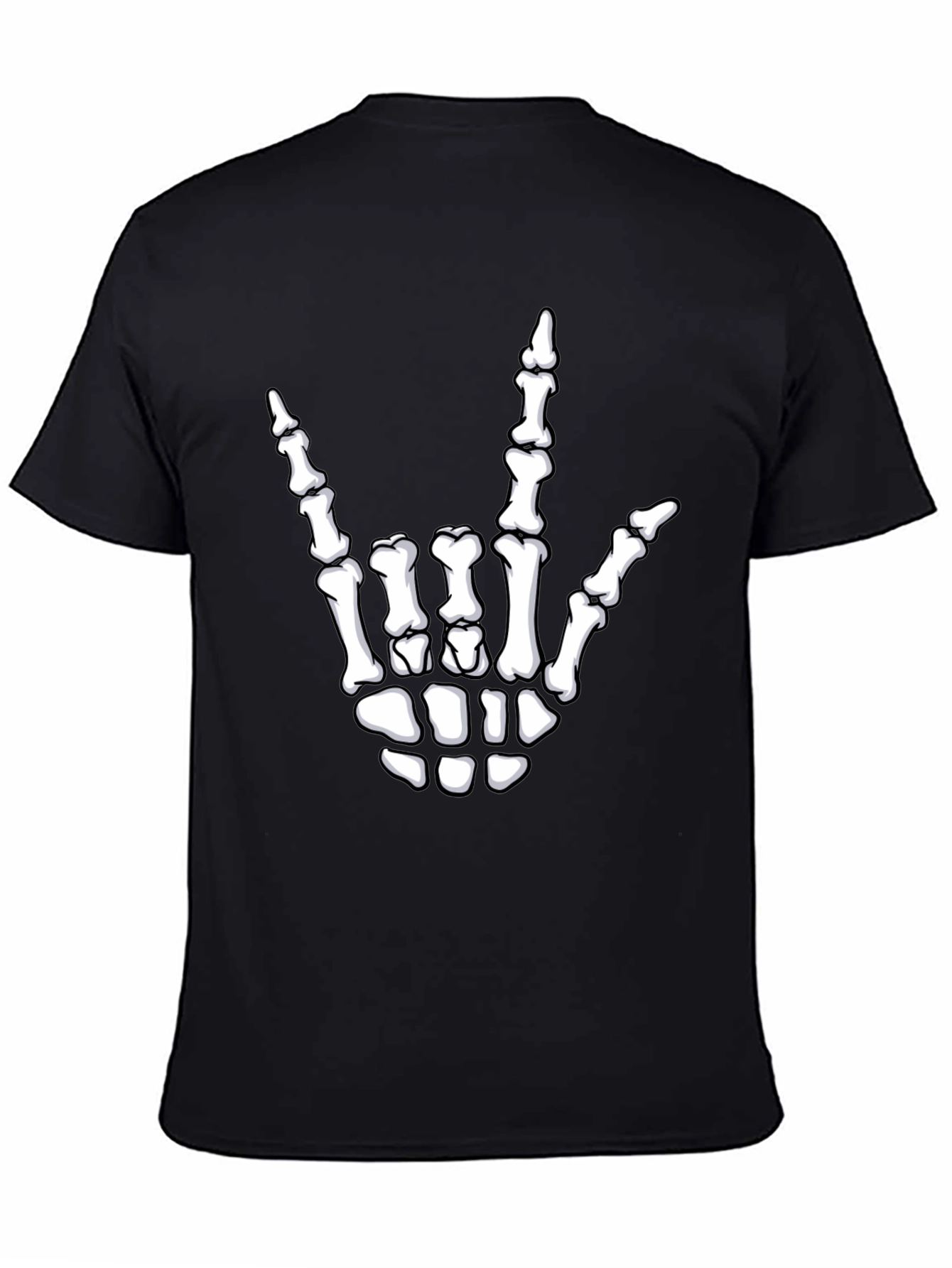 Rock On Skeleton Hand Graphic Tee - Black