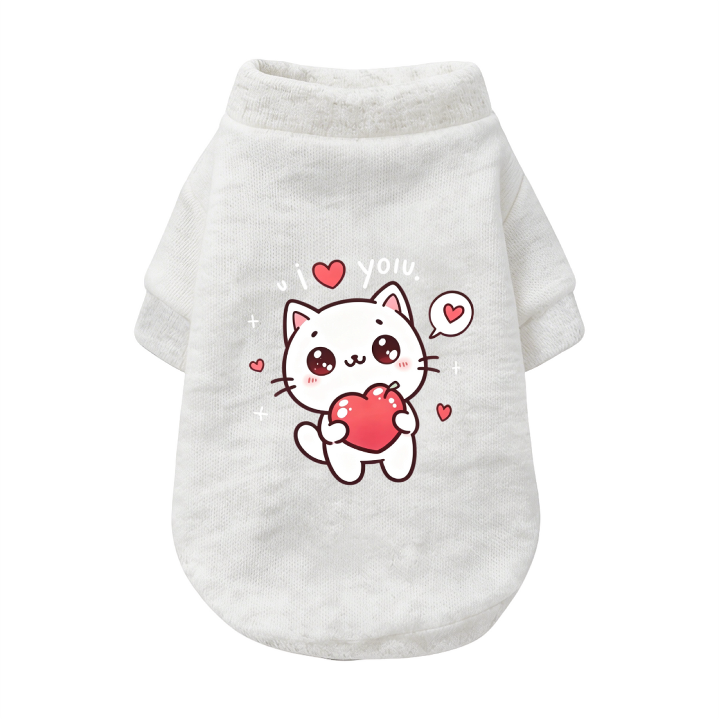 Cute White Kitten I Love You Heart Pattern Black Pet Sweater