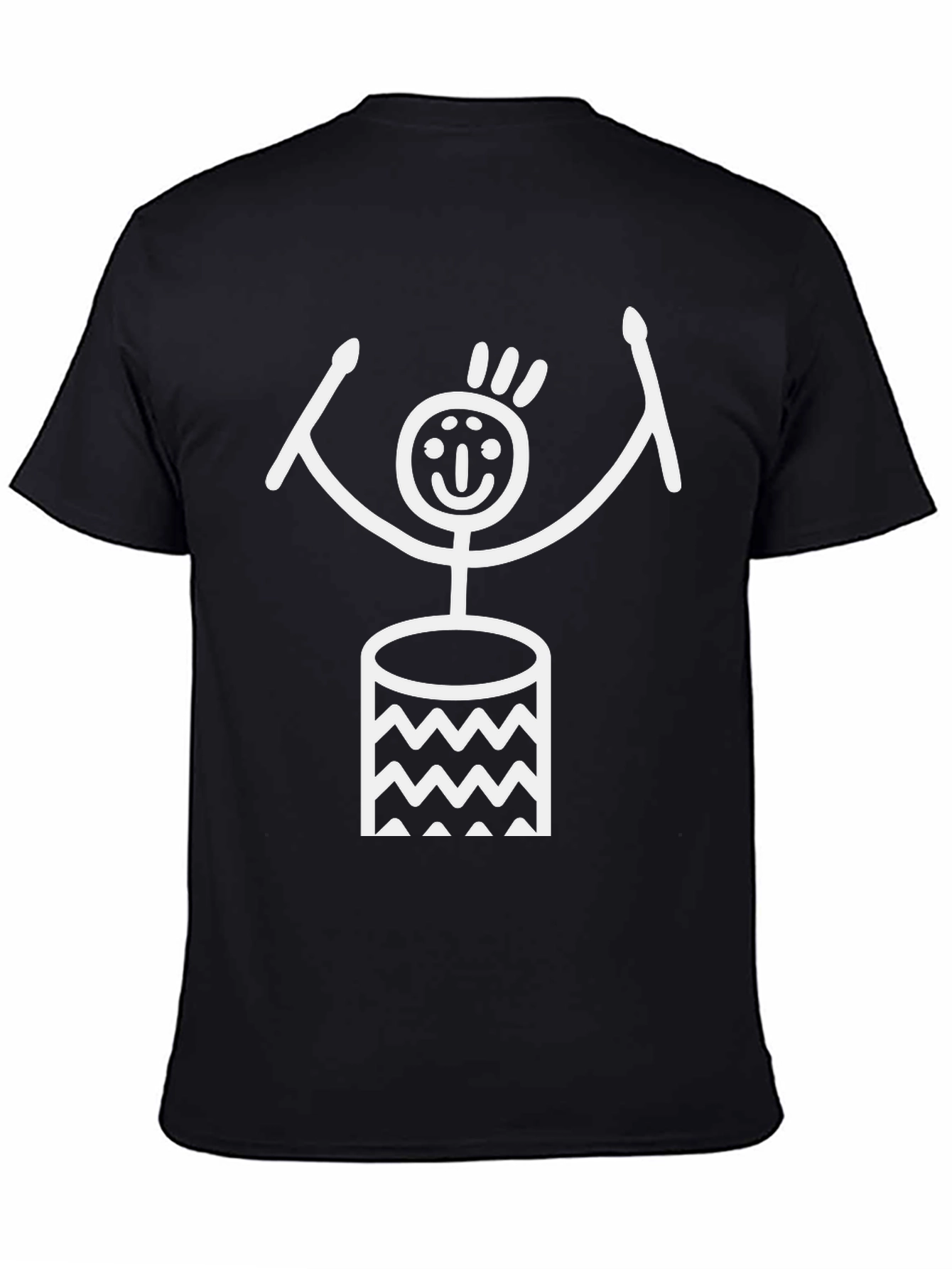 Drummer Stick Figure Black T-Shirt