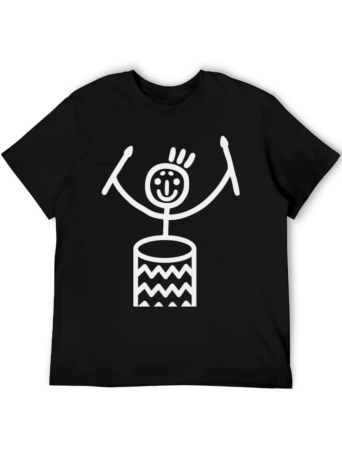 Drummer Stick Figure Black T-Shirt