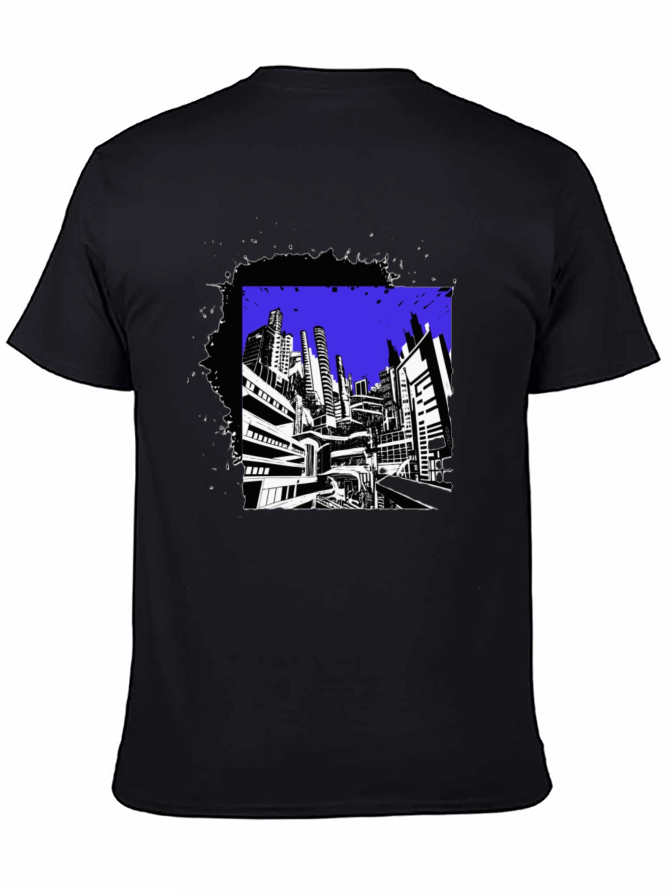 Urban Graphic Tee - Black Contemporary Cityscape Design