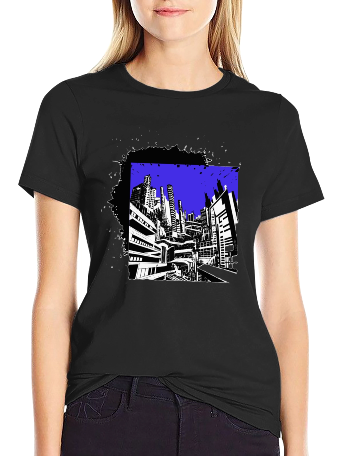 Urban Graphic Tee - Black Contemporary Cityscape Design