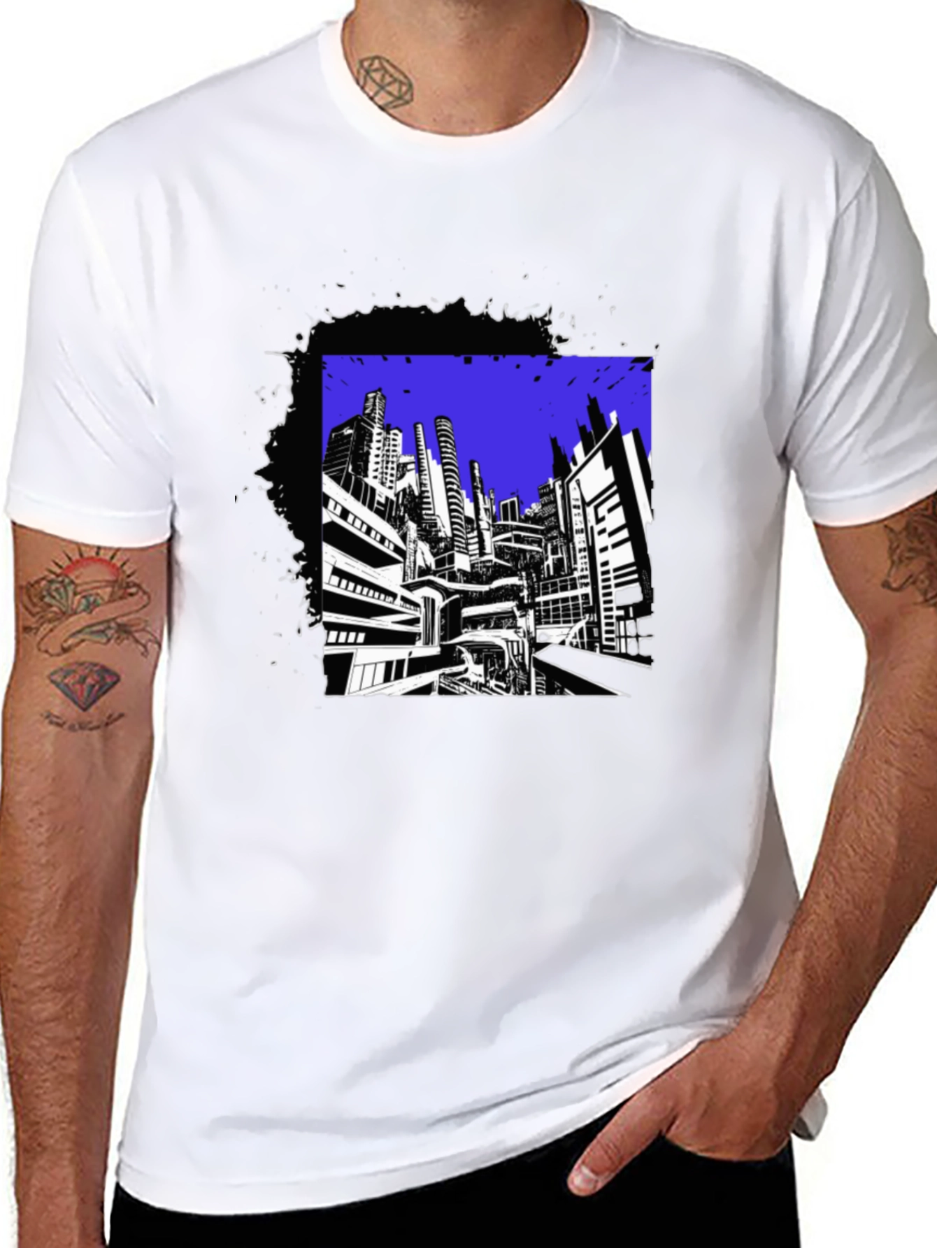 Urban Graphic Tee - Black Contemporary Cityscape Design