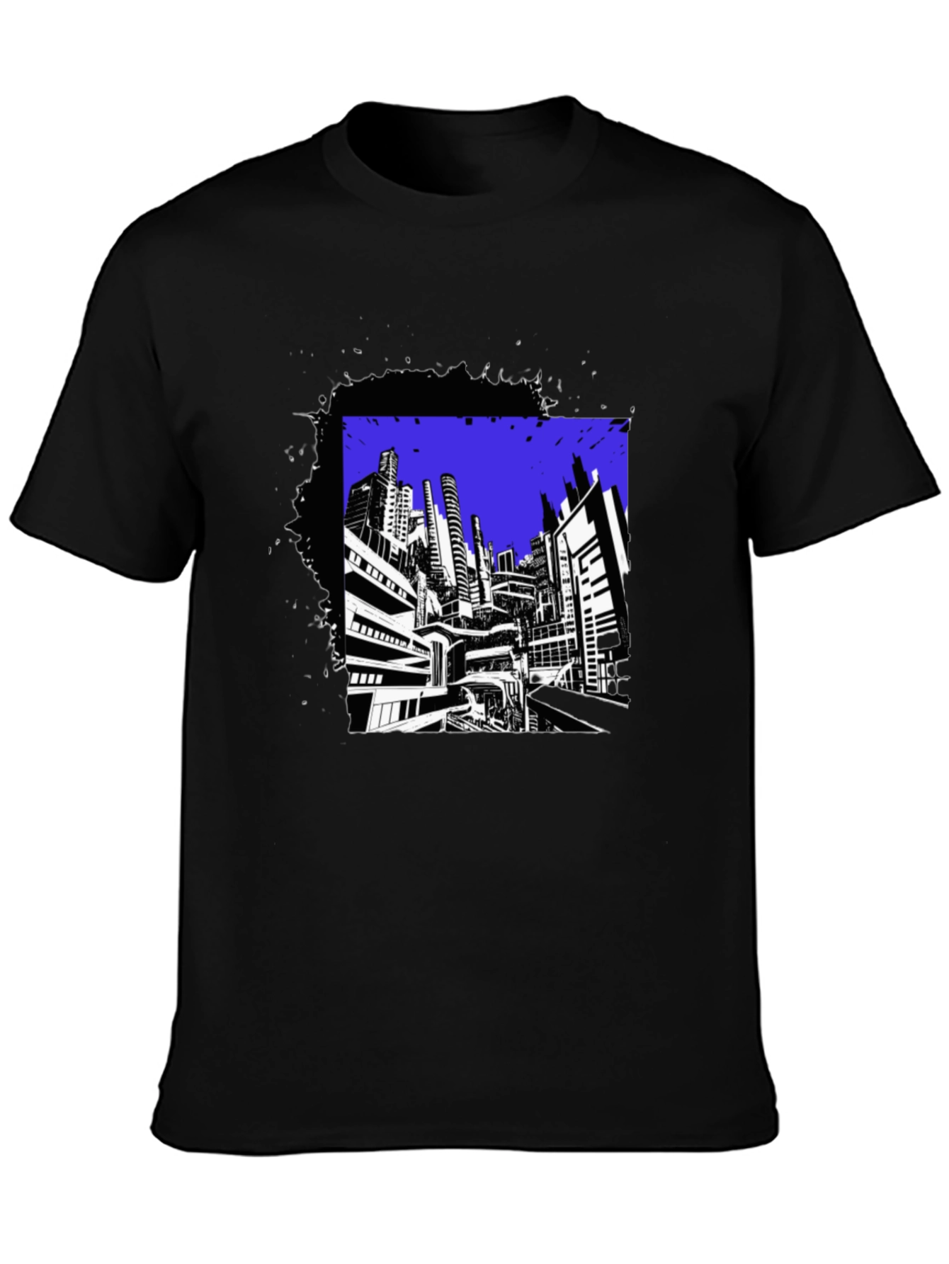 Urban Graphic Tee - Black Contemporary Cityscape Design