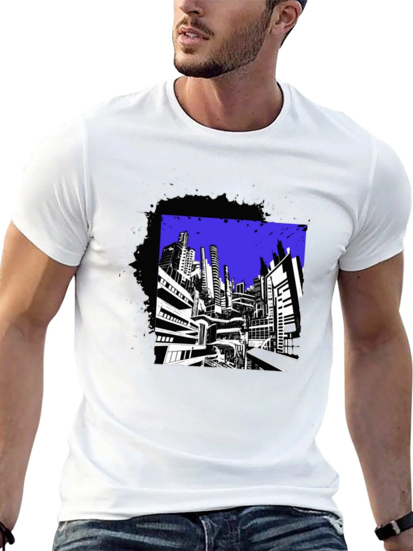Urban Graphic Tee - Black Contemporary Cityscape Design