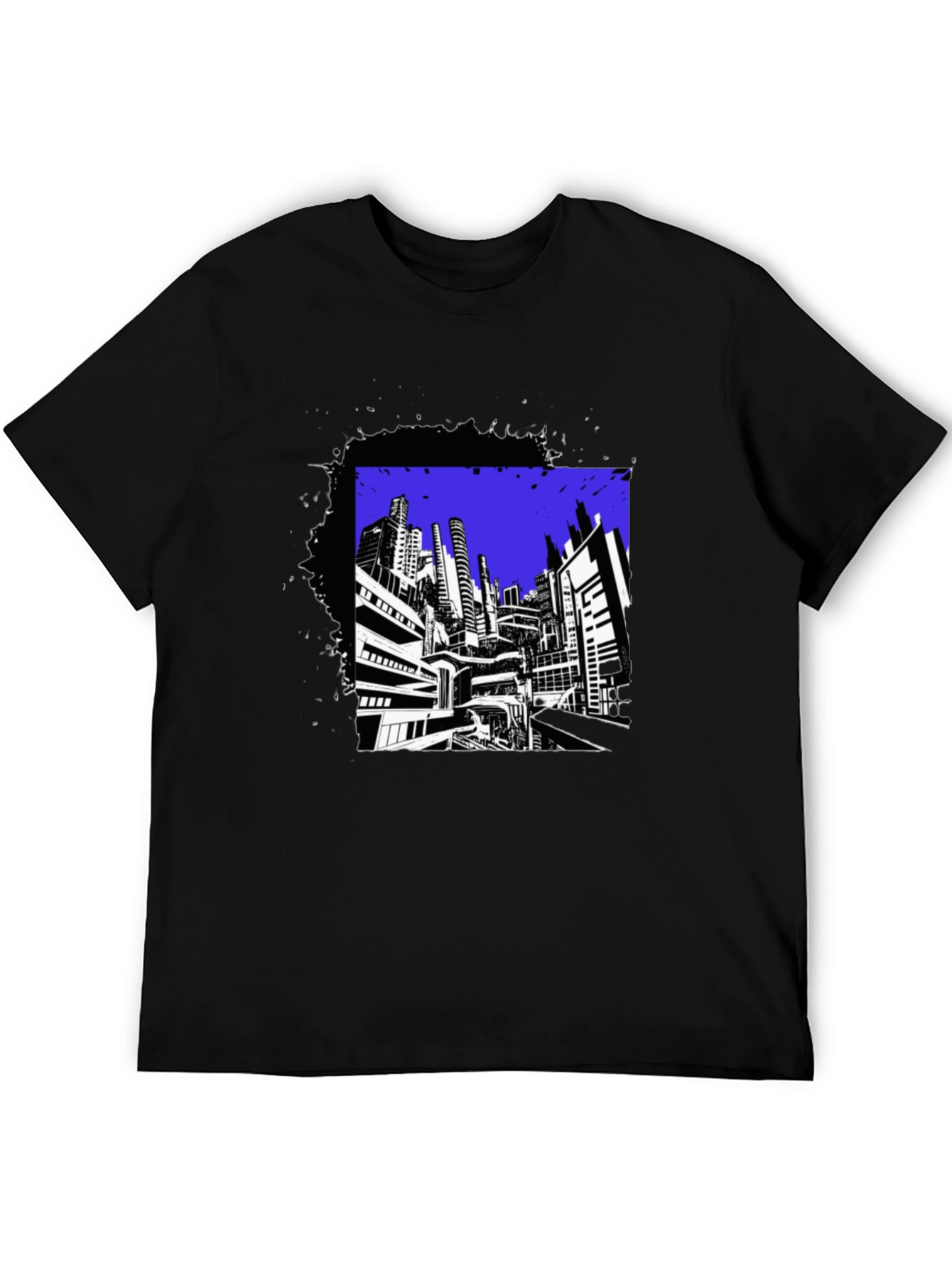 Urban Graphic Tee - Black Contemporary Cityscape Design