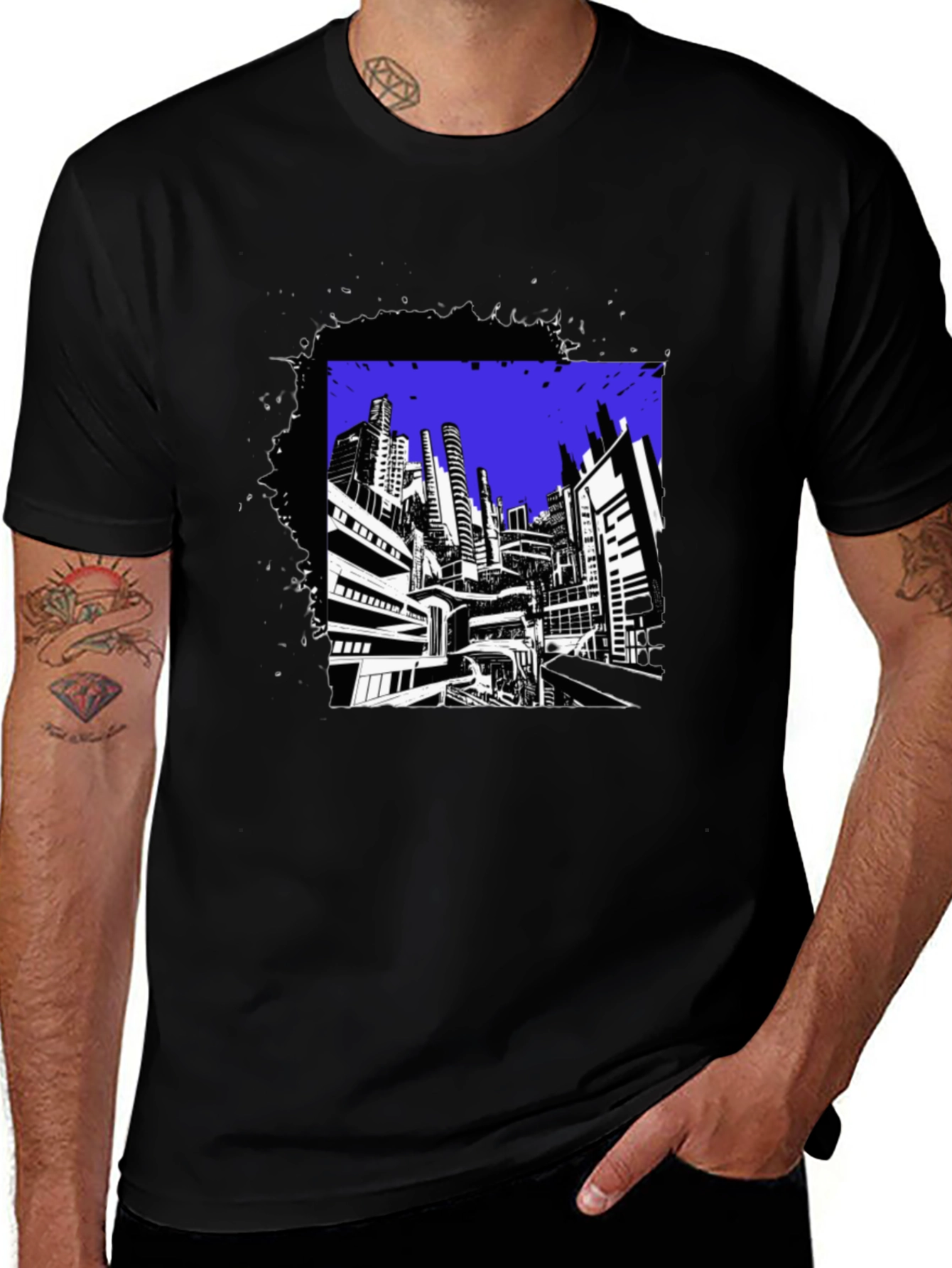 Urban Graphic Tee - Black Contemporary Cityscape Design