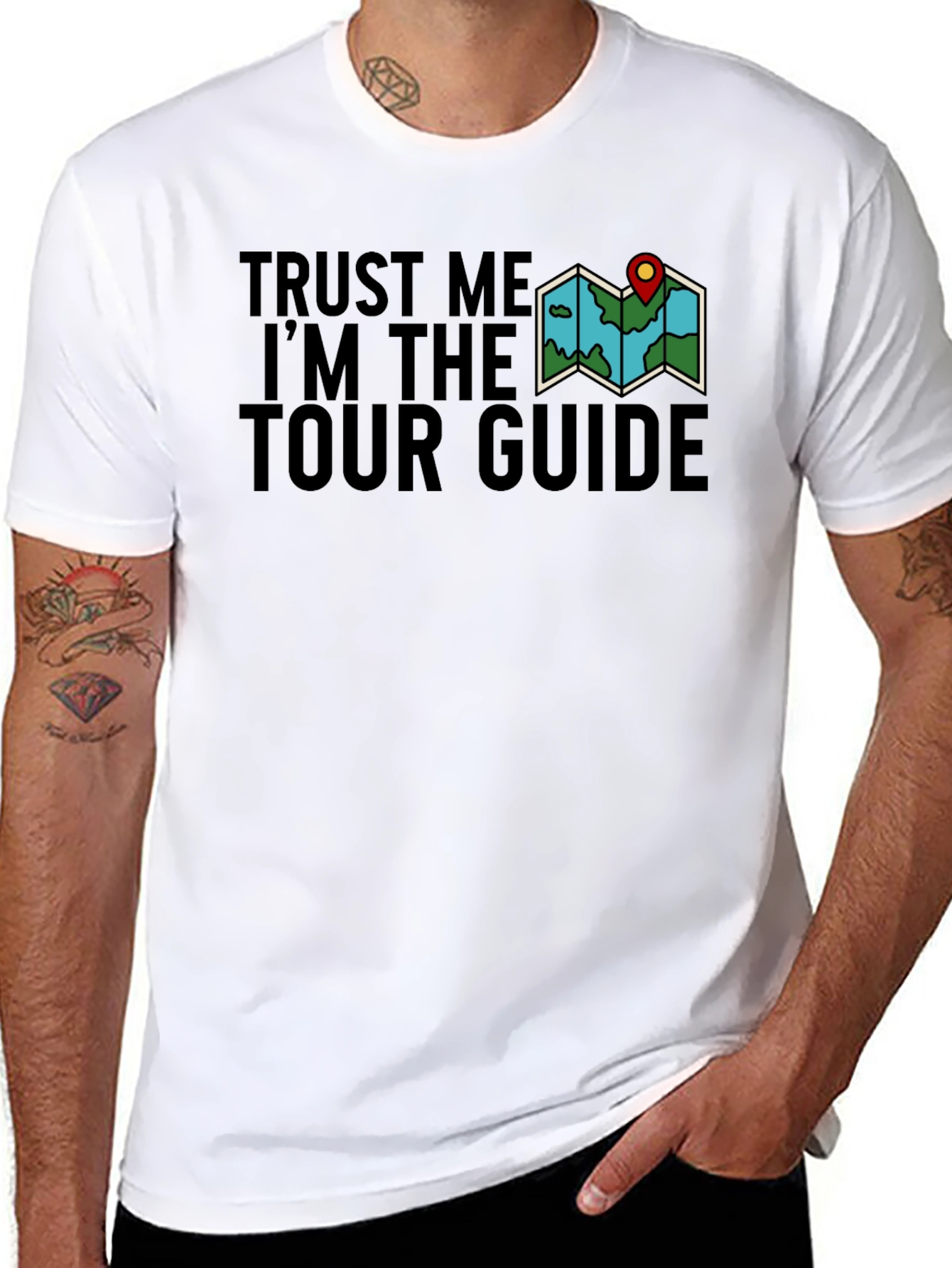 Trust Me Im The Tour Guide Black Graphic Tee