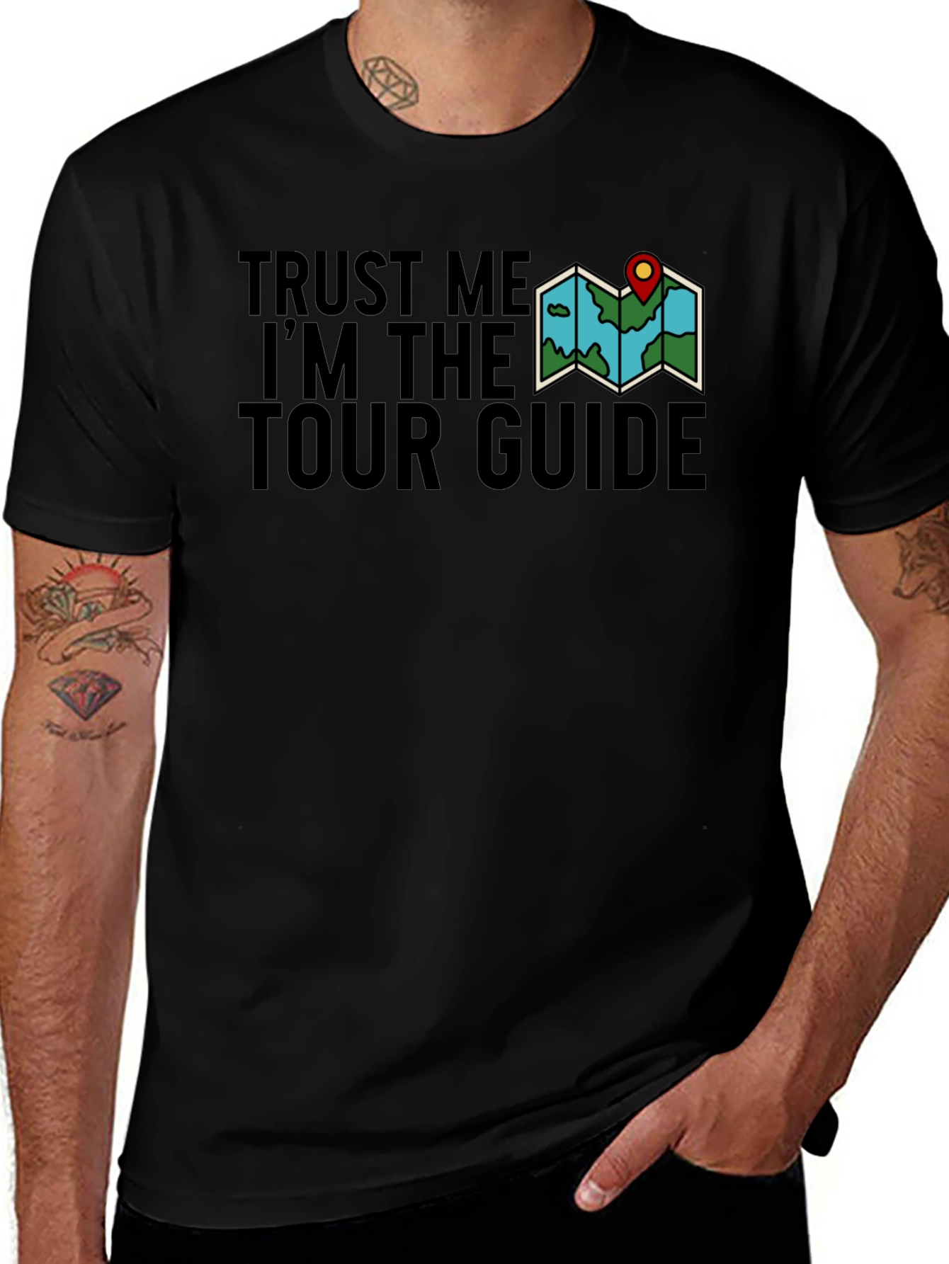 Trust Me Im The Tour Guide Black Graphic Tee