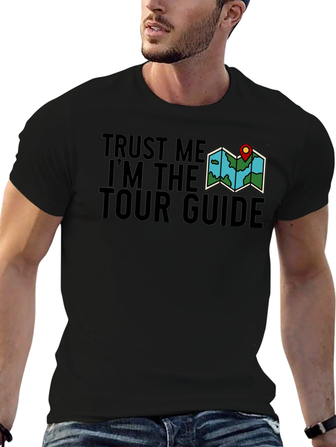 Trust Me Im The Tour Guide Black Graphic Tee