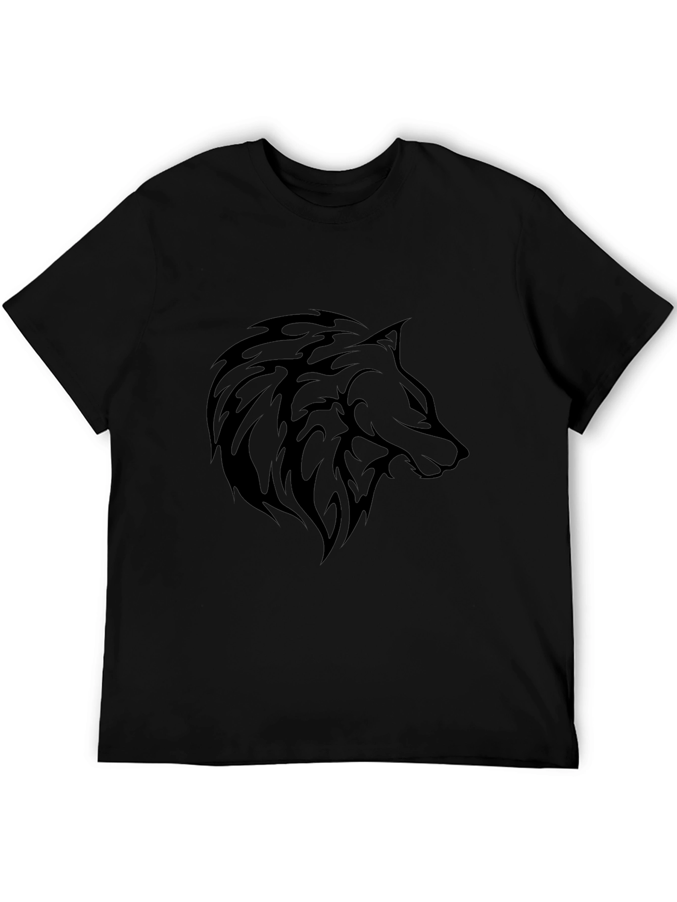 Mens Black T-Shirt - Wolf Tribal Design