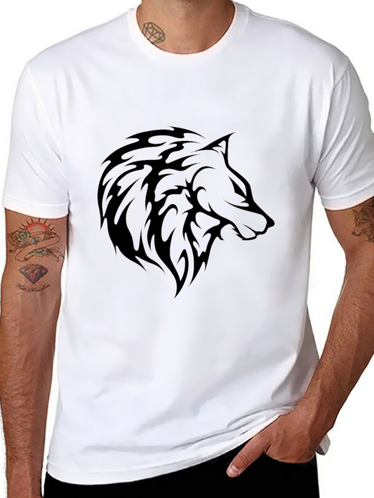 Mens Black T-Shirt - Wolf Tribal Design