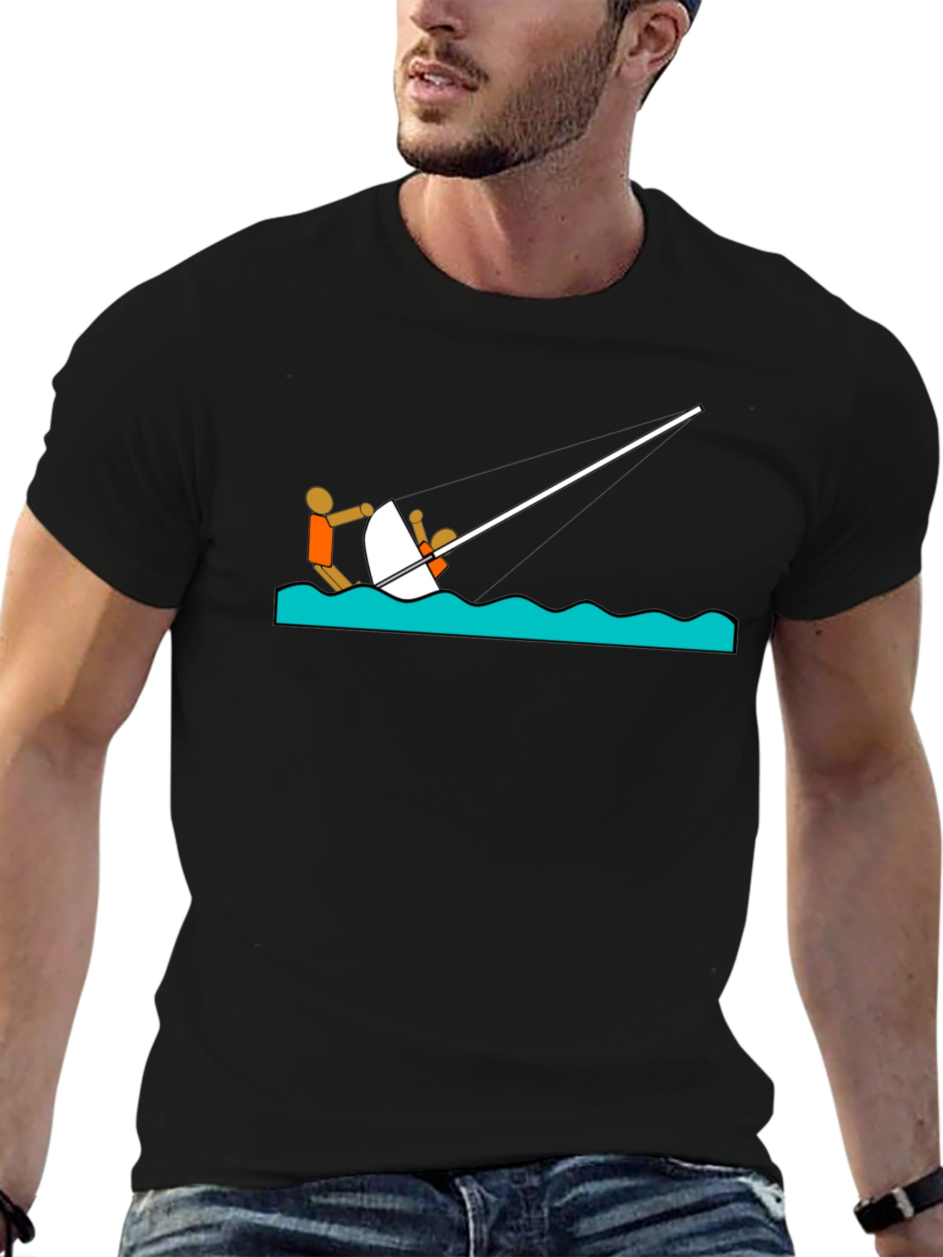 Black Sailing Tee - Stick Figure Design